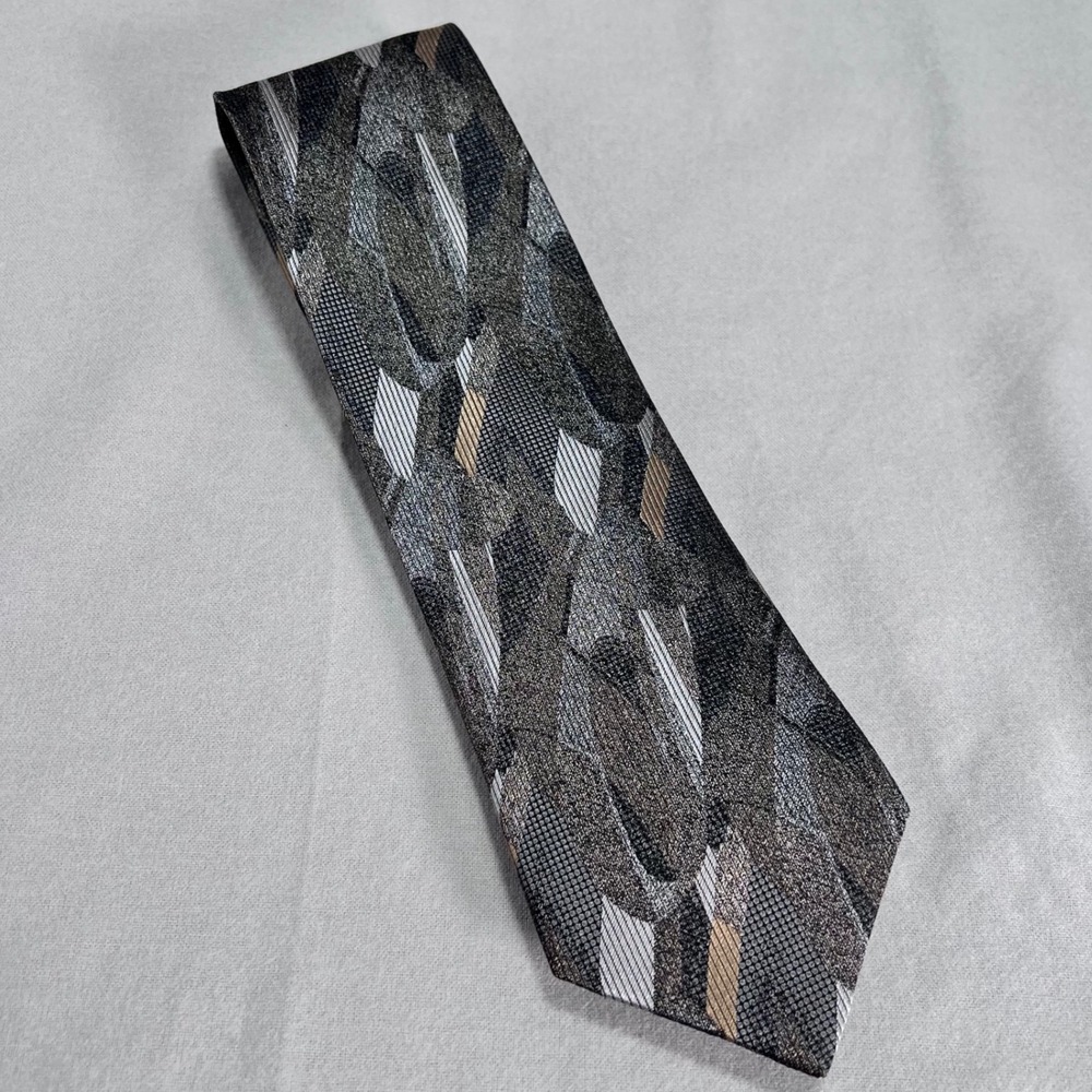 Jon Randall VTG‎ Silk Tie Geometric  Heathered Neutrals Hand Made X-Long 3.25x62